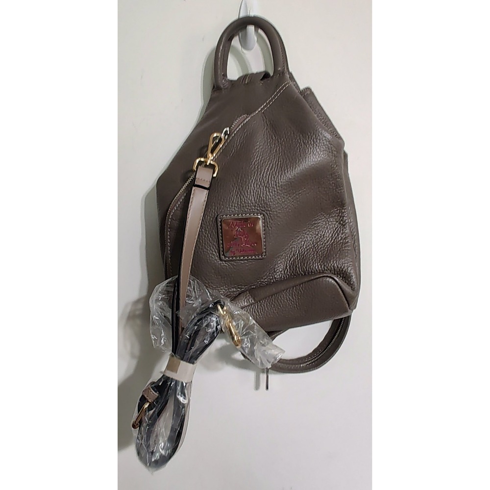 Valentina Made in Italy Sling Pebbled Leather Backpack Bag In Taupe NWT - Picture 2 of 11